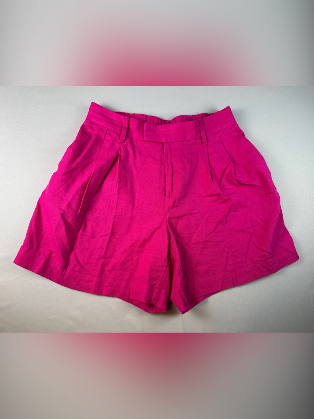 Women’s Mom Shorts Pockets High-Rise Fuchsia Elastic Waist Back